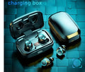 Black Bluetooth gaming headset with charging case showing earplug design and NFC logo