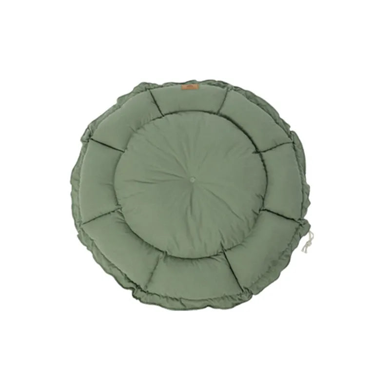 Grey and green reversible donut pet bed for cats and small dogs showing dual-sided design