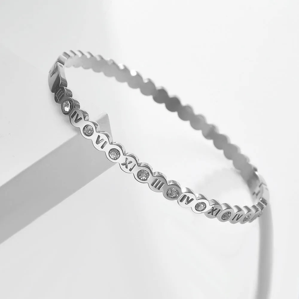 Titanium steel Korean style bracelet with engraved numbers in gold, rose gold or steel colour options