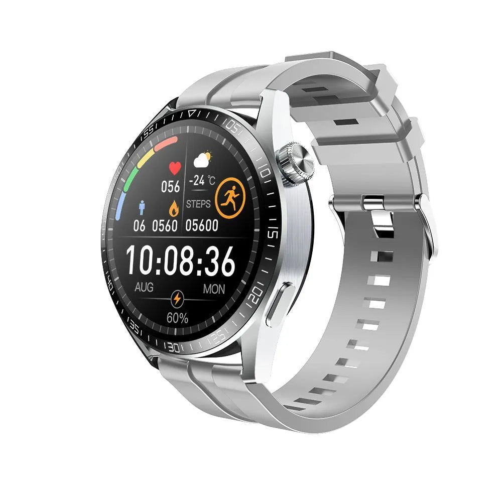 Black GS3 Max smartwatch with silicone strap on a wrist, displaying time and heart rate.