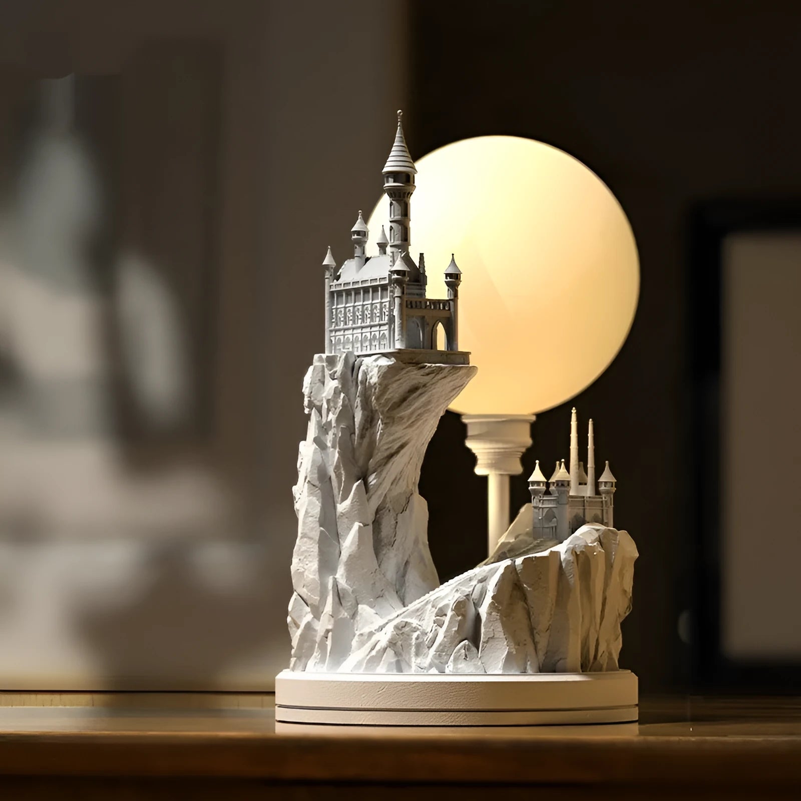 White composite gypsum table lamp with plug-in cord and wire switch