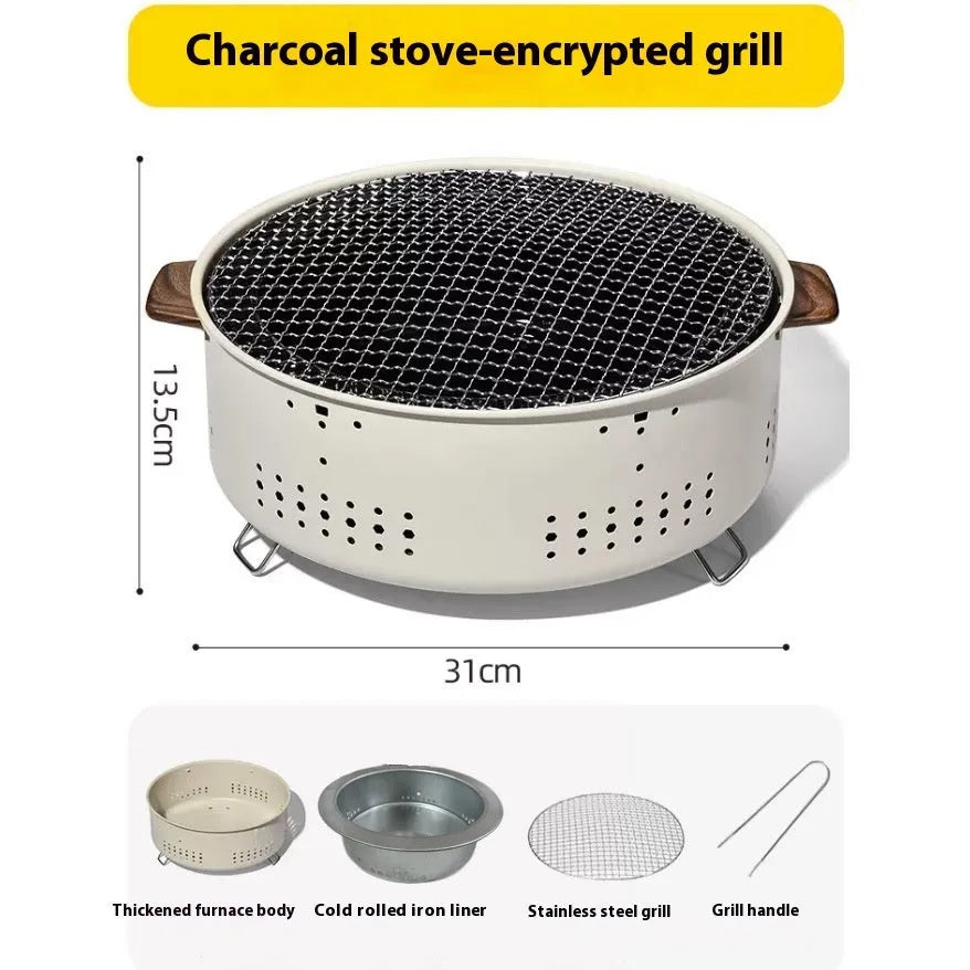 Indoor portable charcoal stove with grill rack disk for baking and tea cooking