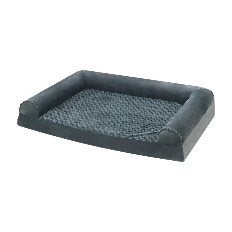 Light grey cloth dog kennel for large dogs, showing raised sides and soft base.