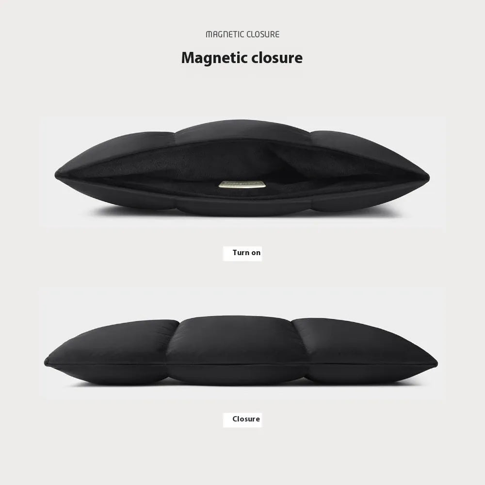 Soft fluffy laptop sleeve for 13-15.6 inch devices in black or khaki with visible sewing thread detailing