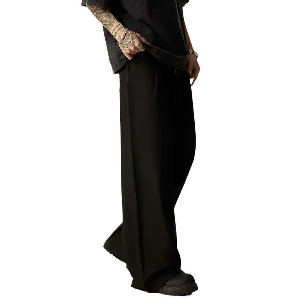 Men's solid colour vertical tube wide-leg casual trousers in black and brown options