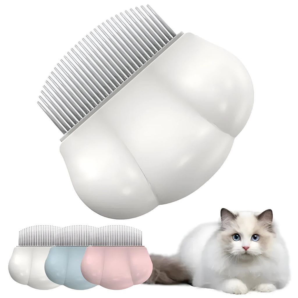 Dog grooming comb plastic hair removal comb with round teeth and anti-slip handle in cream white
