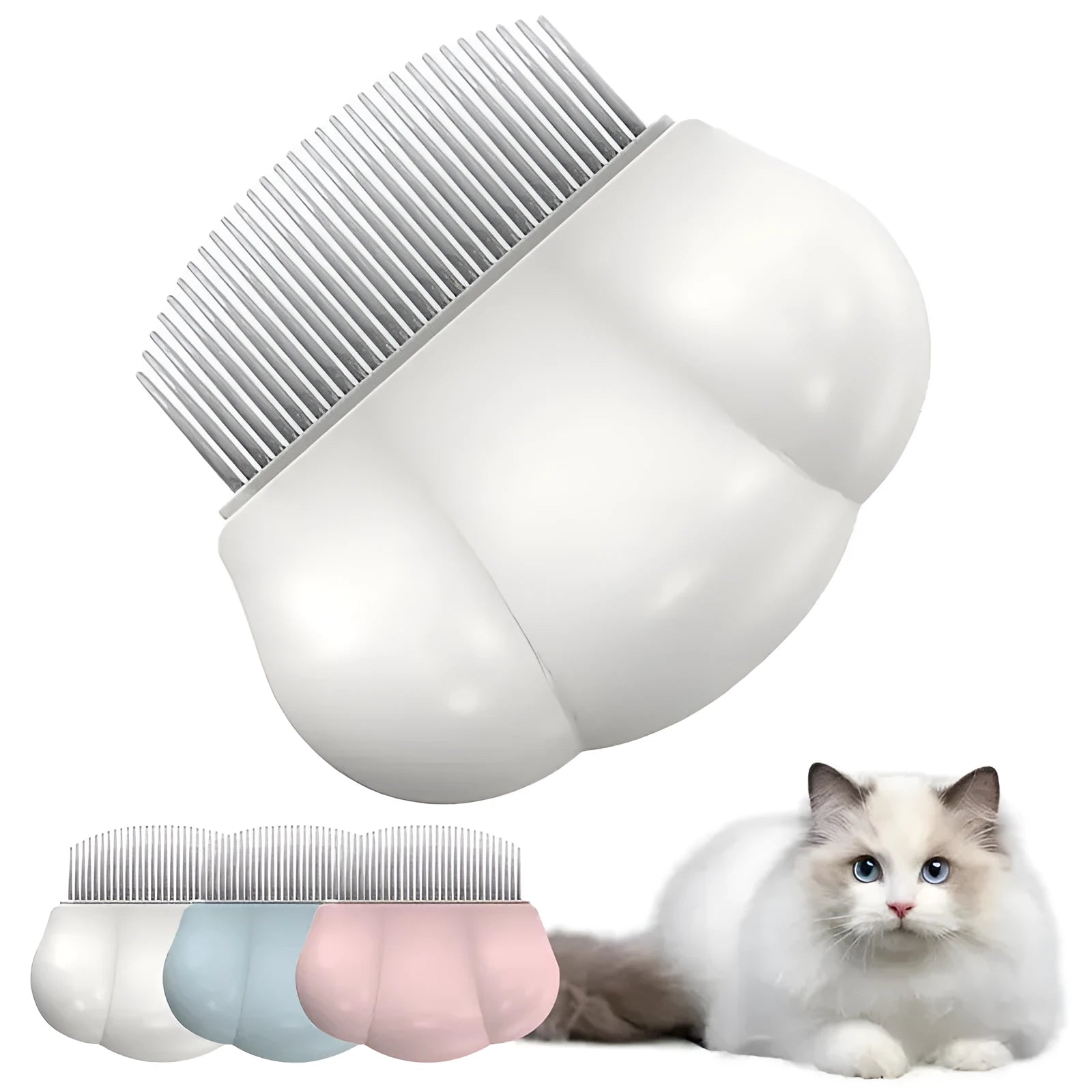 Dog grooming comb plastic hair removal comb with round teeth and anti-slip handle in cream white