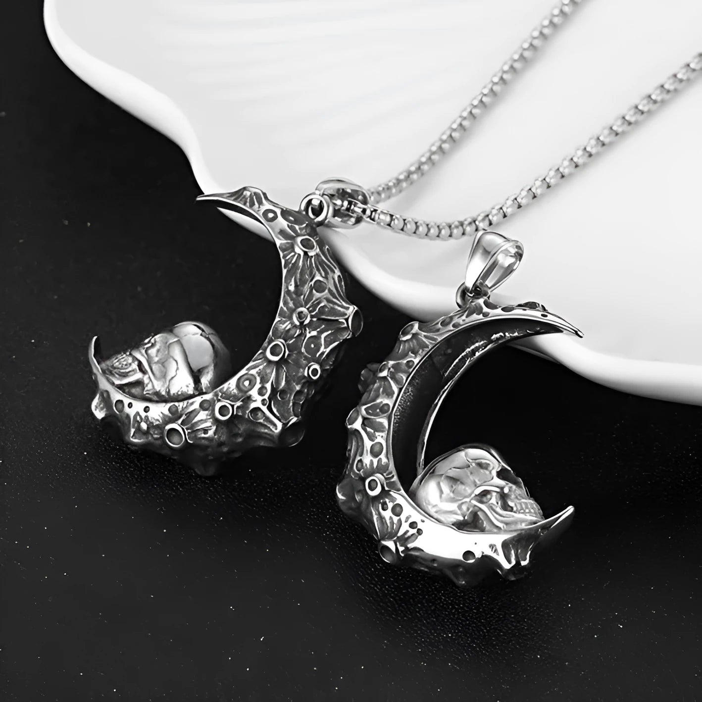 Men's silver electroplated alloy pendant necklace with six design options on stainless steel chain