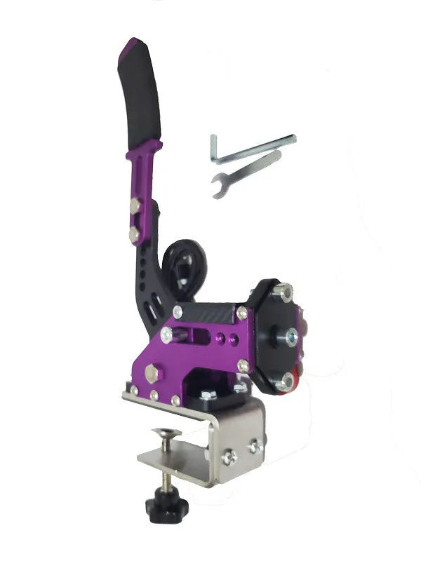 USB racing game handbrake with mounting clamp in five colour options: black, blue, purple, red, yellow