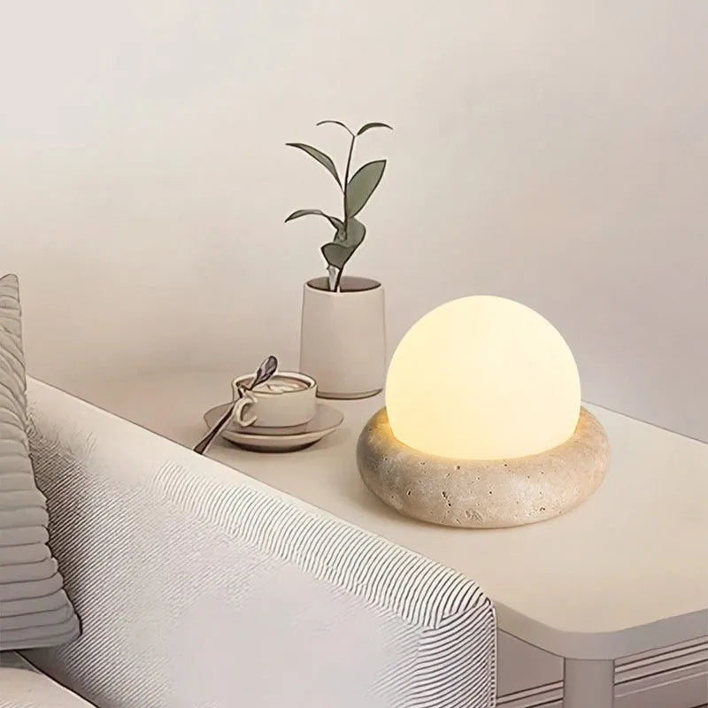 Modern simple bedside night lamp with remote control, yellow cave stone light, 15.5cm diameter