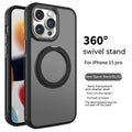 Rotating bracket magnetic phone case for Apple iPhone, frosted silicone, drop-resistant, Deep Sea Blue colour