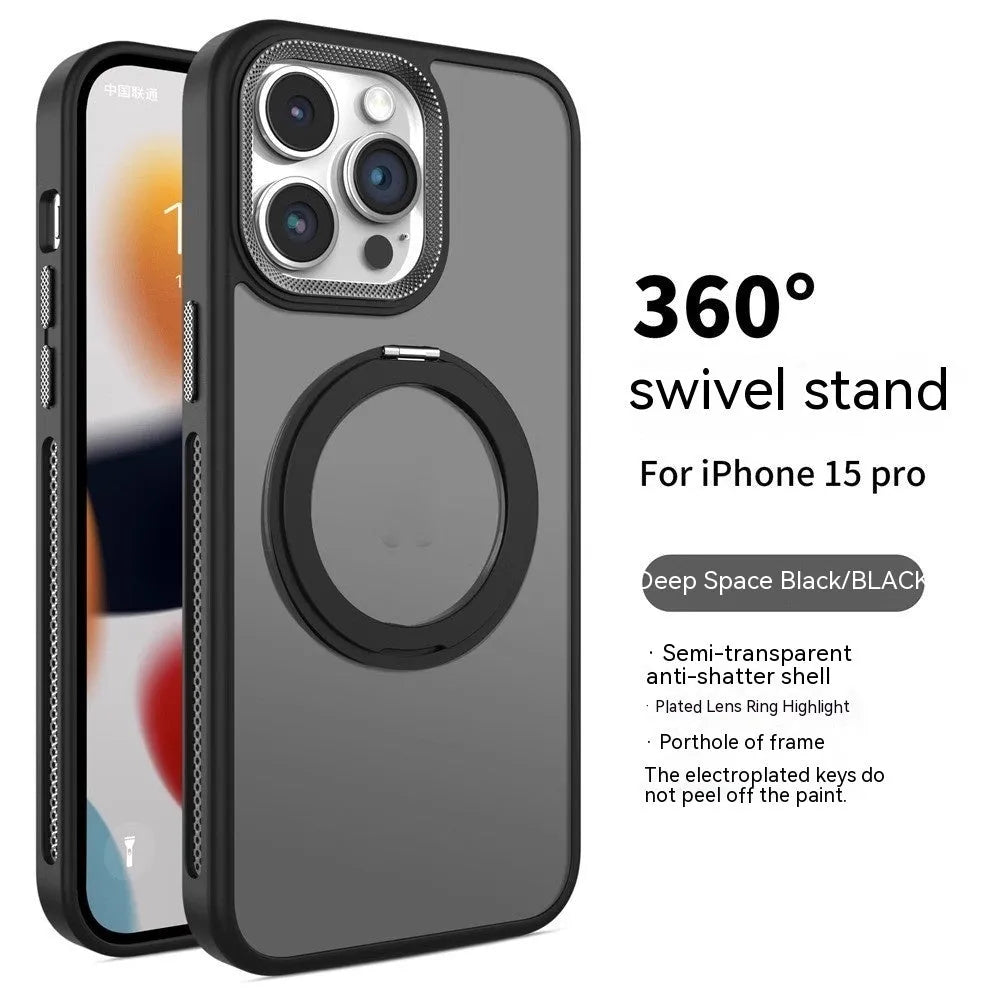 Rotating bracket magnetic phone case for Apple iPhone, frosted silicone, drop-resistant, Deep Sea Blue colour