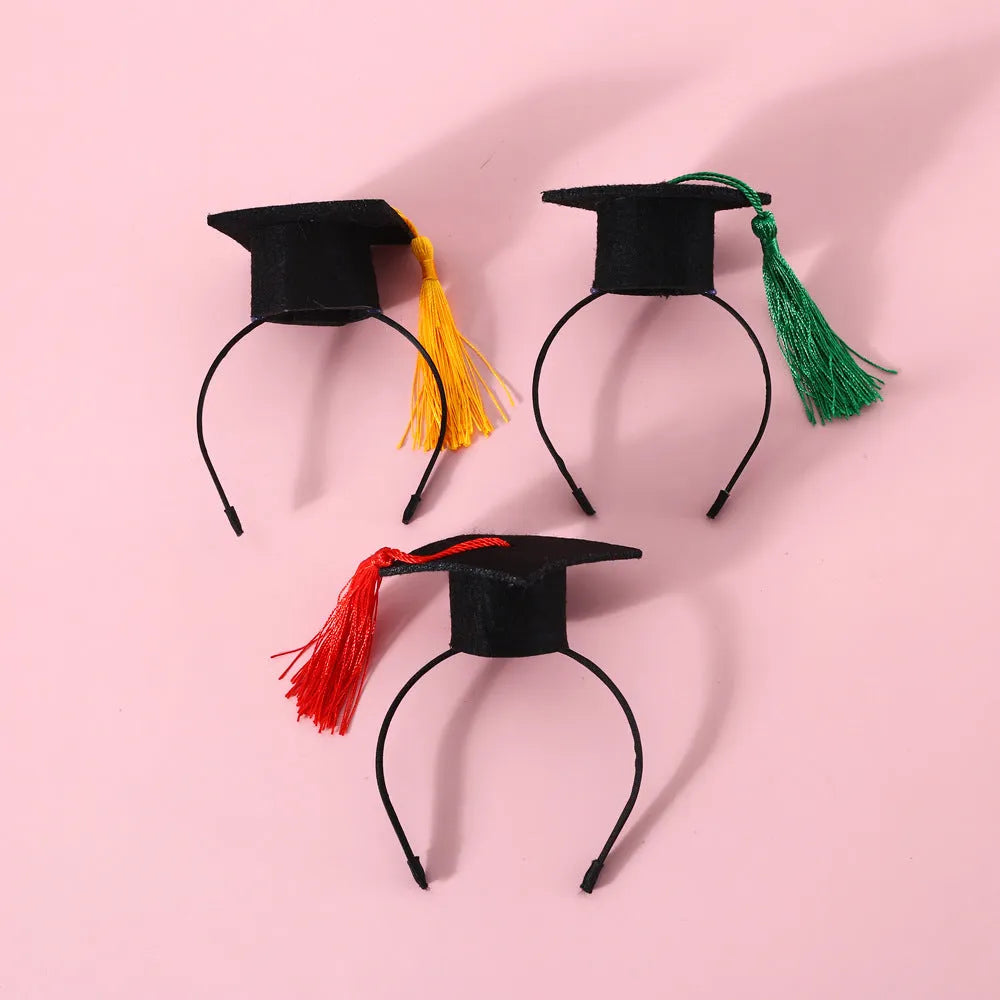 Pet dog wearing British-style felt hair band and matching bow tie accessory set