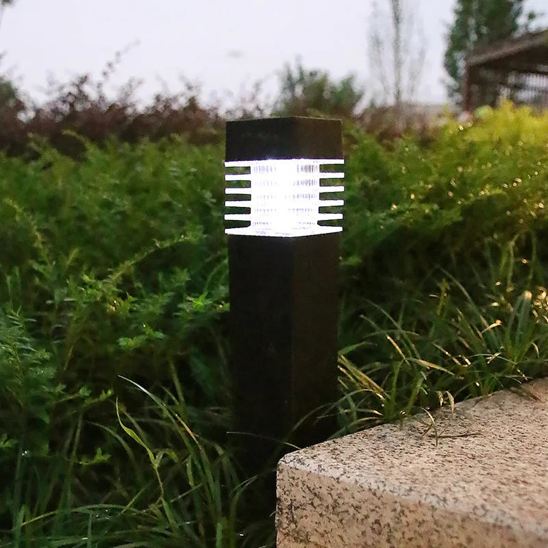 White cuboid solar lawn ground lamp for garden and courtyard outdoor lighting