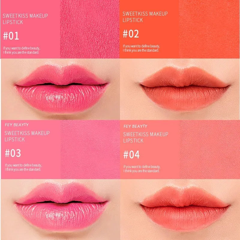Fey Beauty Cameo Brown Nude Lipstick bullet and packaging showing non-staining, moisturising formula.