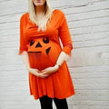 Orange cotton maternity dress with V-neck for pregnancy wear in sizes S to 5XL