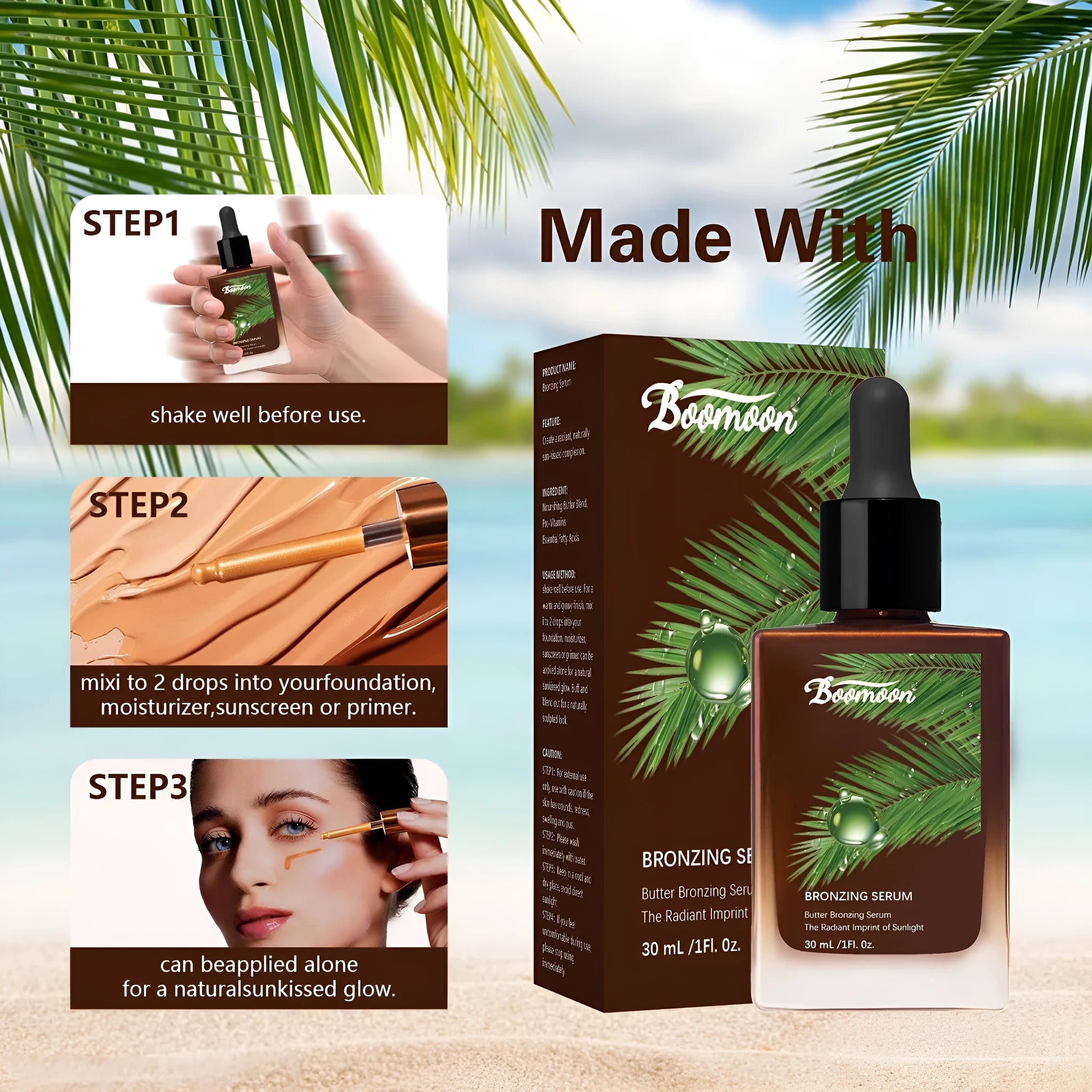 Bronze Black 30ml nursing care solution bottle measuring 101mm by 45.3mm.