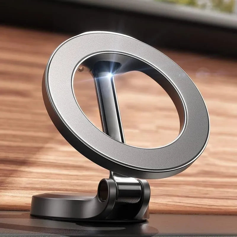 Magnetic car phone mount with all-metal construction and foldable design