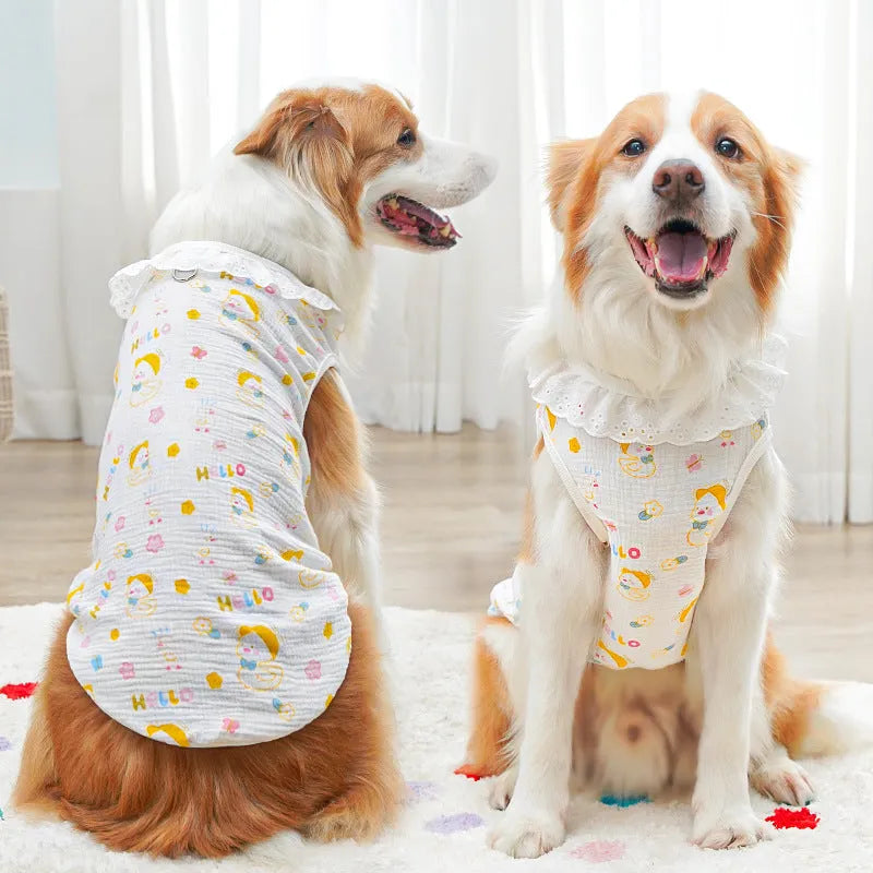 Pets all-cotton yarn breathable thin dog cat clothing in flower bud rabbit pattern on white background