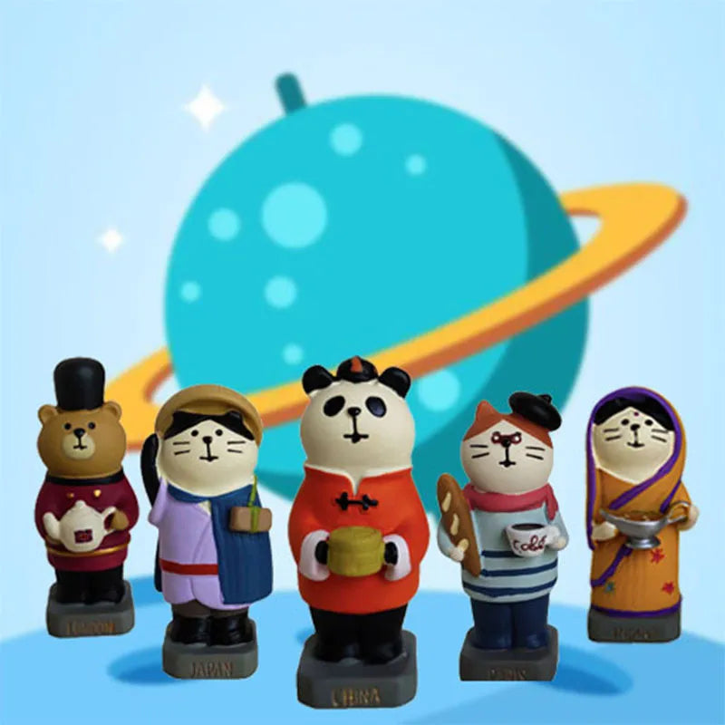 Cartoon-style resin figurine of a cat dressed as the Statue of Liberty, showing Earth Instrument Cat and Carp Cat style options.