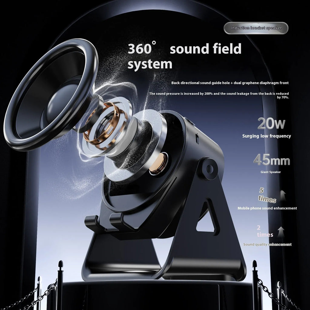 Automatic induction speaker bracket in black with lithium battery and card insertion