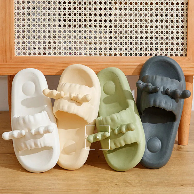 Deer horn design women's EVA house slippers in white, light yellow, green and dark gray colours