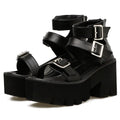 Black punk Harajuku style women's platform sandals with chunky heel and back zipper