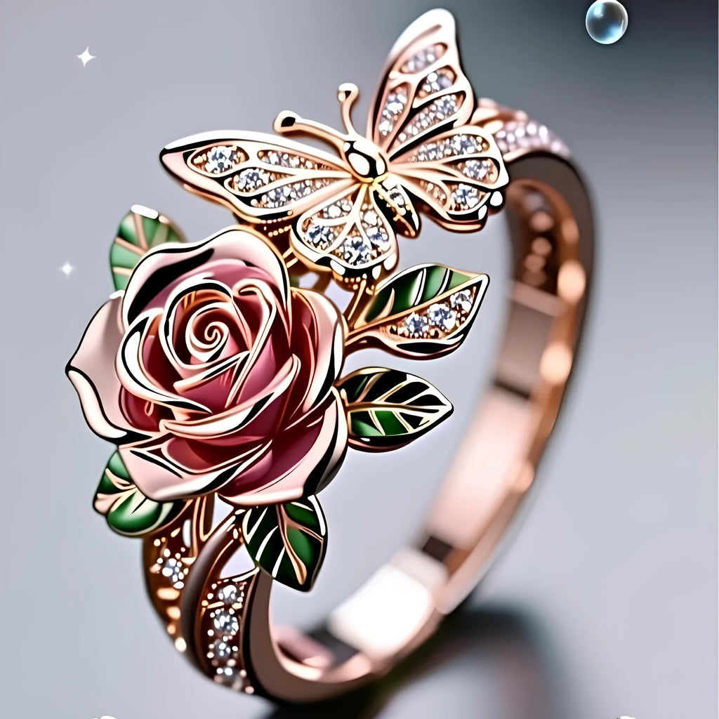 Fairy style butterfly ring with oil-treated finish and adjustable fitting