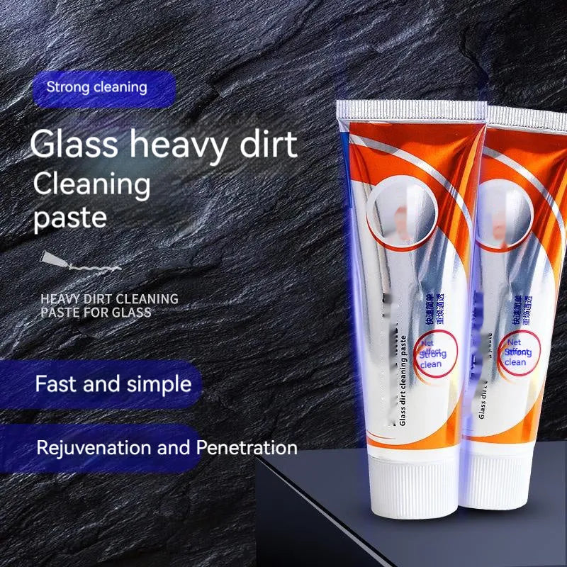 White bottle of 65ml car windscreen descaling paste and sponge mop for cleaning oily glass stains
