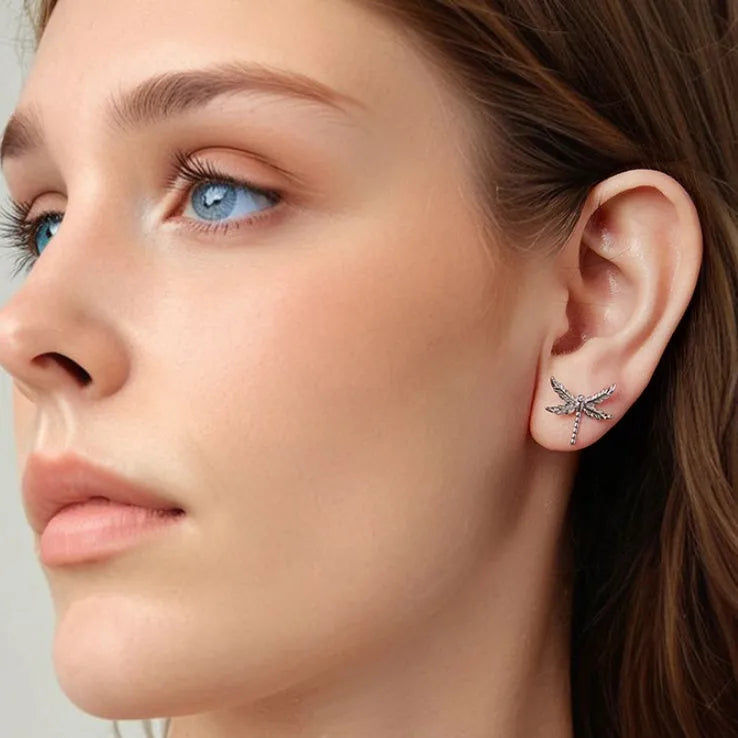 Sterling silver wing dragonfly stud earrings for women 925 silver electroplated SCE1909