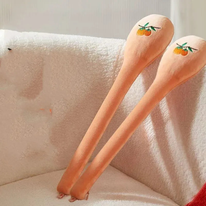 48 cm long persimmon-colour back pounding stick with meridian flap and zipper style for percussion massage.