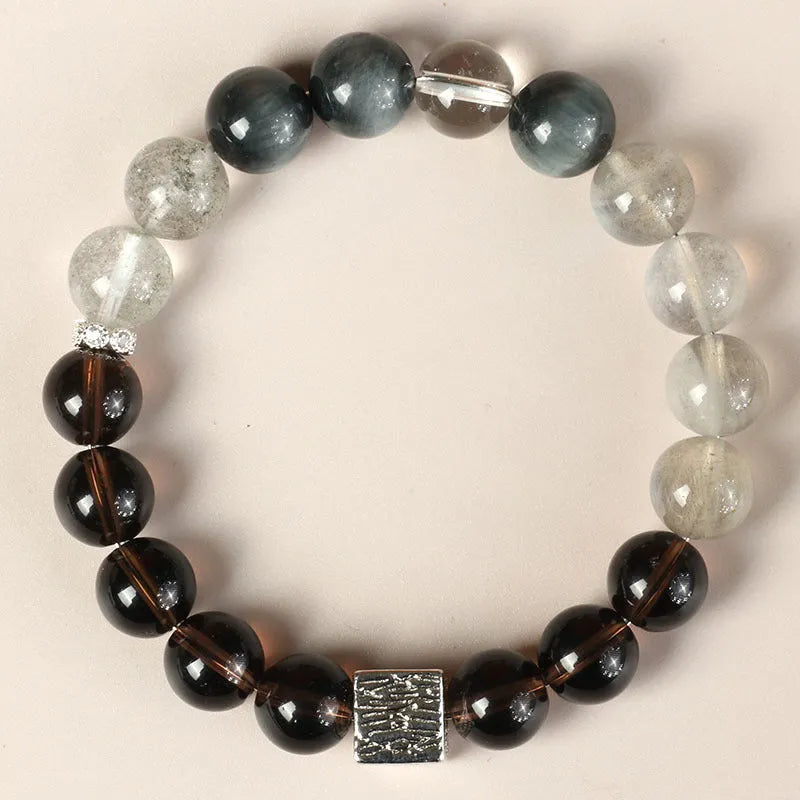 Khaki crystal couples bracelet with Chinese geometric design measuring 10mm width