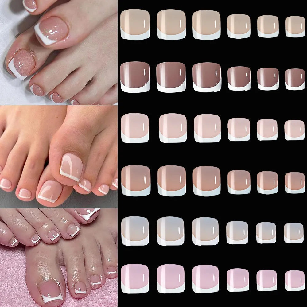 120 piece box of French white edge square toe nail capsules in nine nude colour shades