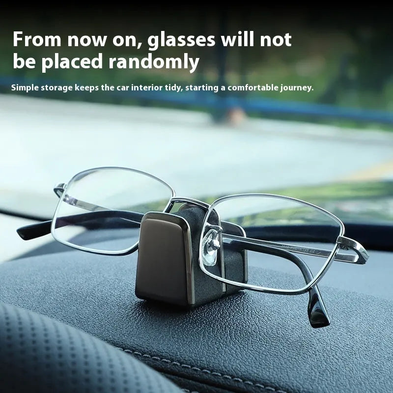 Zinc alloy and leather glasses clip for car dashboard in green, black, grey, or red