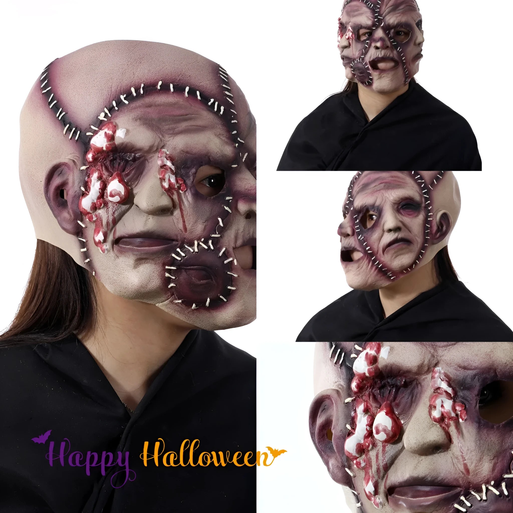 Three-sided grimace horror Halloween mask in natural latex with realistic facial texture