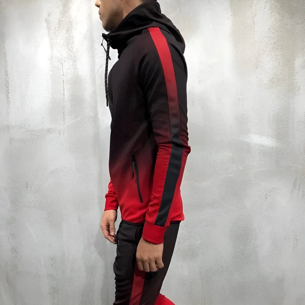 Moomphya gradient colour zipper cardigan for men with side stripes hooded streetwear sweatshirt