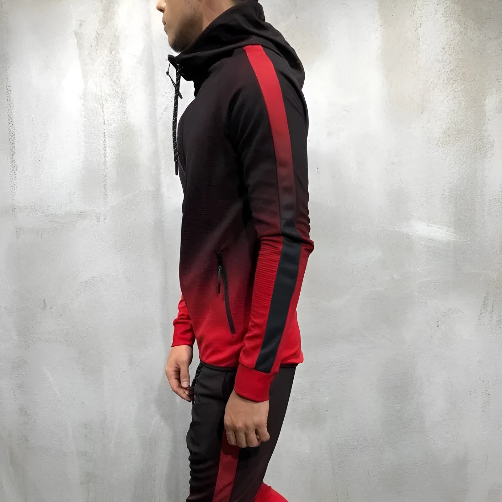 Moomphya gradient colour zipper cardigan for men with side stripes hooded streetwear sweatshirt