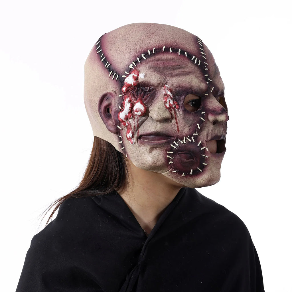 Three-sided grimace horror Halloween mask in natural latex with realistic facial texture