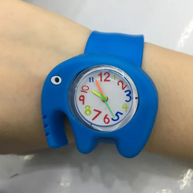 3D cute cartoon kids silicone watch with a 3.6cm face in a Black panda design showing the time on a white background