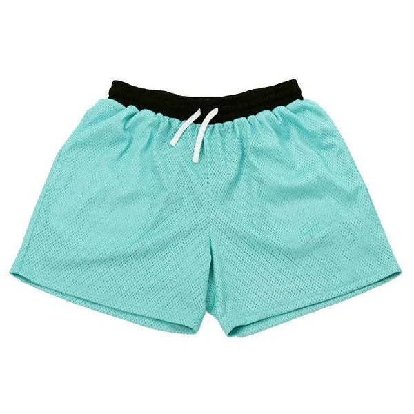 Men's solid colour mesh quick-drying shorts in black, shown laid flat.