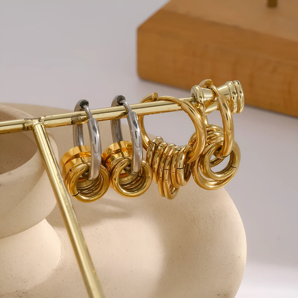 Stainless steel electroplated earrings with colour-matching design for unisex wear