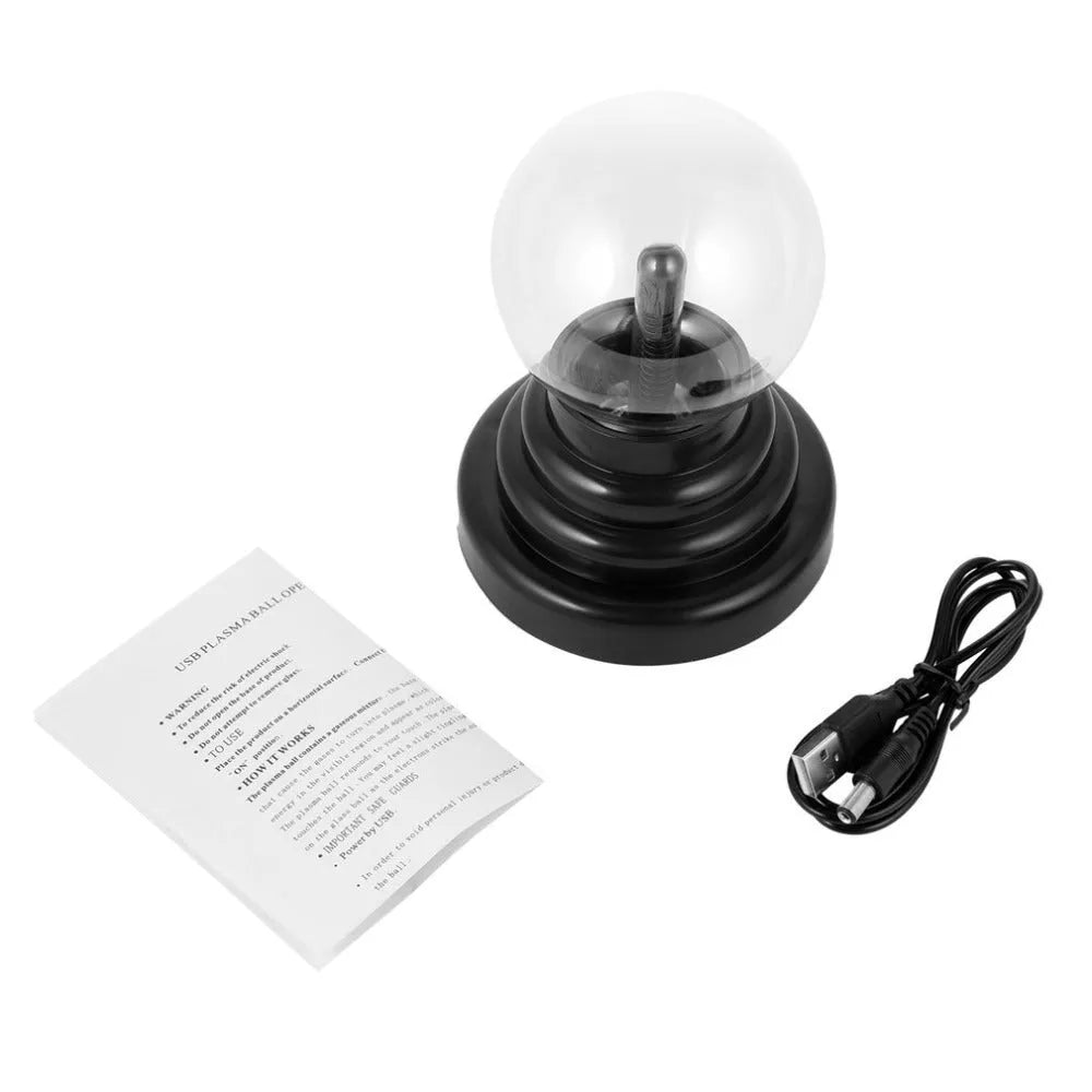 Colourful anti-radiation magic ball light with glass sphere on ABS base and USB cable.