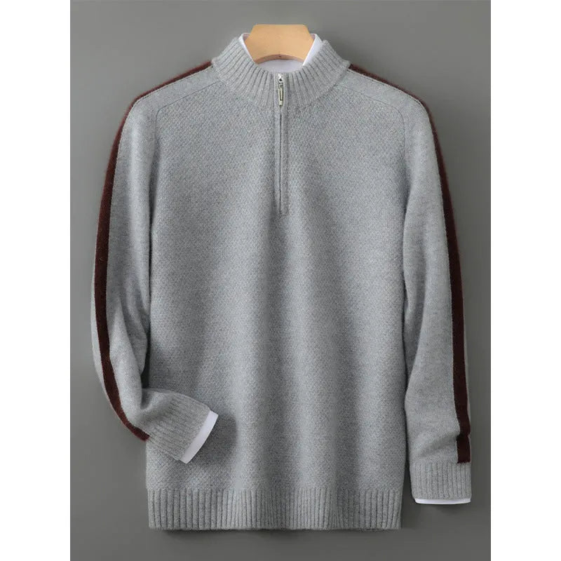 Sheep wool half-zip knitted sweater in slim fit with round neck available in multiple colours