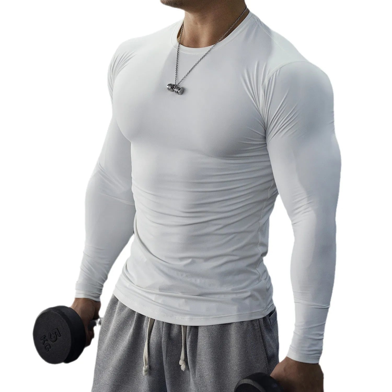 Men's black fitness tights with long sleeves slim fit for running and gym workouts