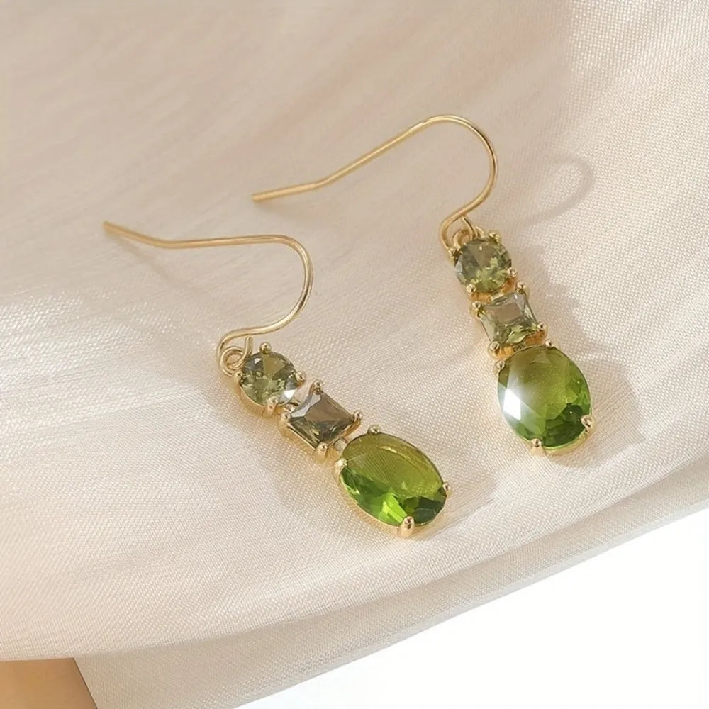 Green quadrilateral geometric copper earrings with retro bohemian style