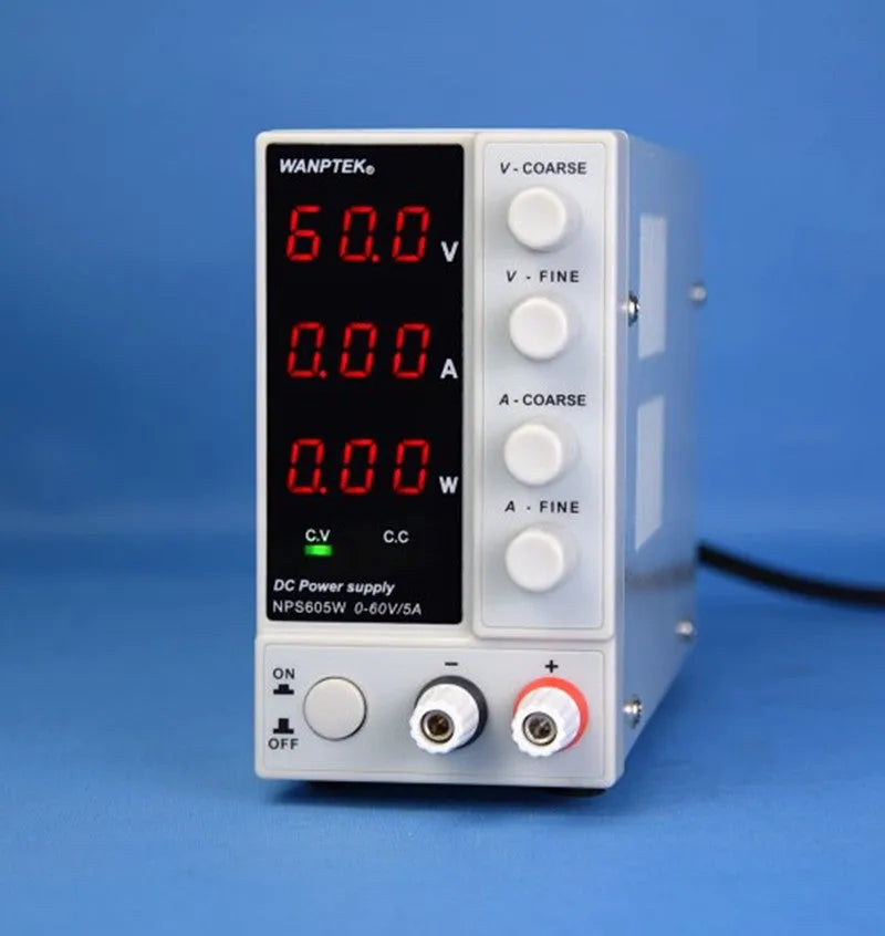 White adjustable DC laboratory power supply with 0-60V 0-5A output for electronic repair work