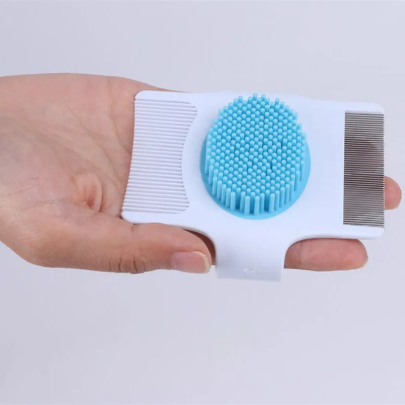 Blue multifunctional pet comb for dogs with grooming, hair removal and flea checking functions
