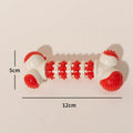 Blue bone-shaped interactive dog toy for small breeds with chewable ends and a central treat holder.