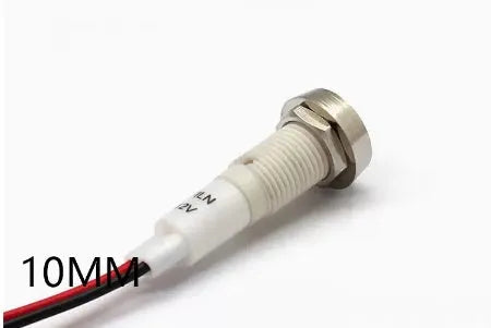 10mm stainless steel edge plastic indicator light with wire and flat metal bezel in multiple colours