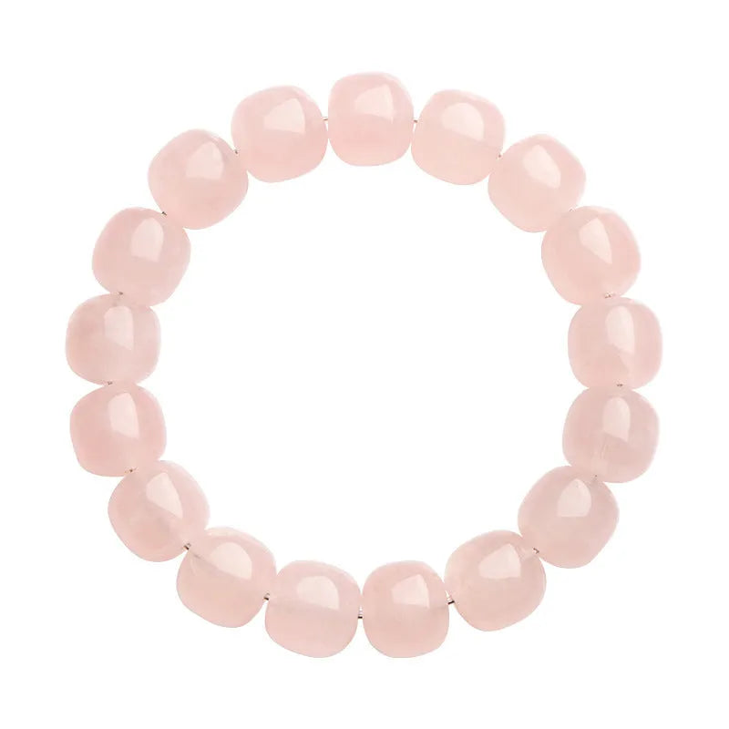 Pink crystal and natural bamboo bracelet with 11x12mm barrel-shaped geometry beads